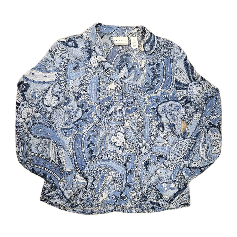 Vtg Paisley Print Semi Sheer Blouse Womens 10P Blue Y2K Fairy Preppy Alfred Dunn